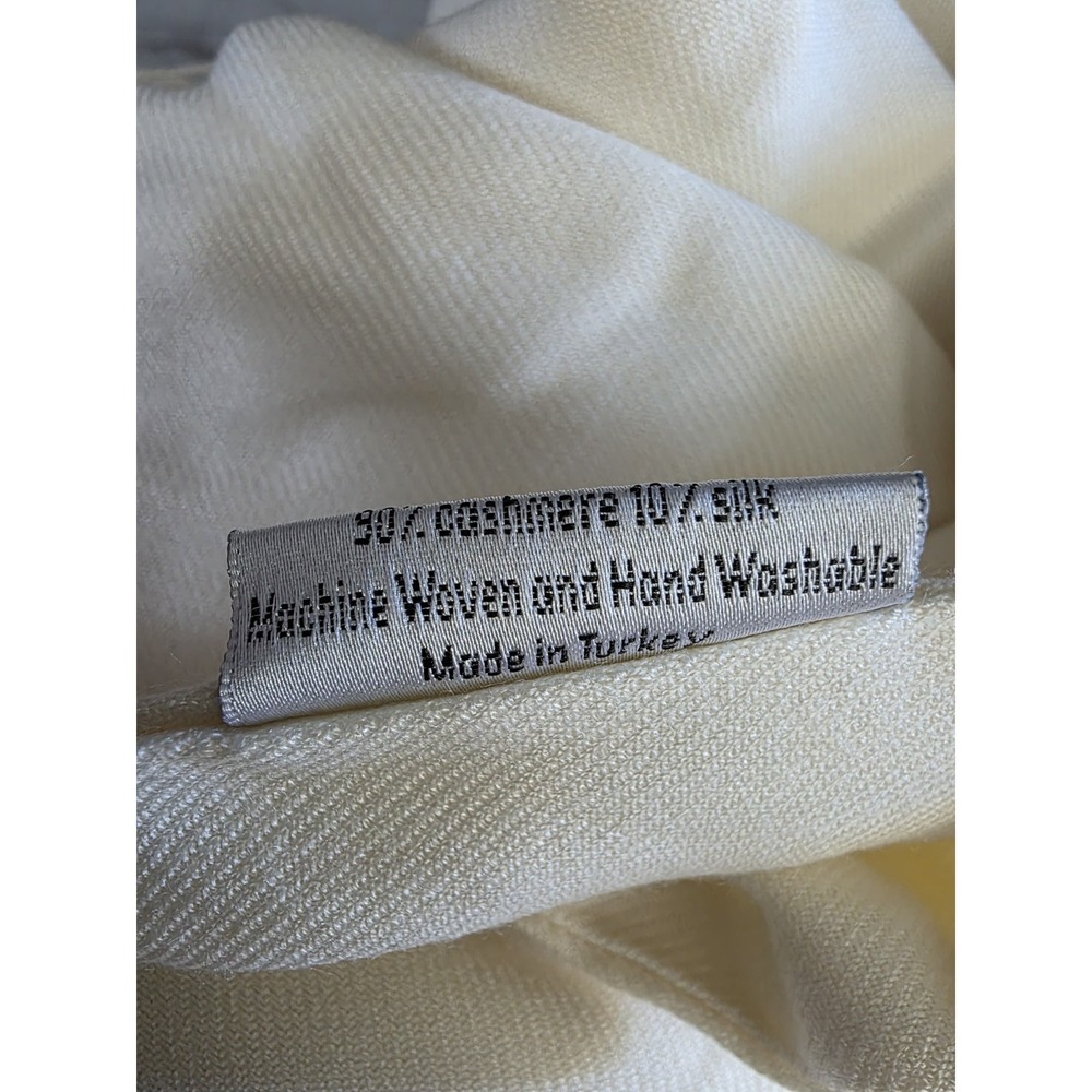 Cream Pashmina Style Shawl Wrap Fringe Soft Cashmere Silk Blend Made in Turkey - Picture 12 of 12